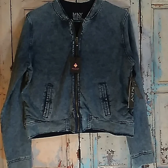 Andrew Marc New York Performance Denim Bomber Blue Wash